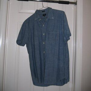 j crew blue denim short sleeve button down shirt xl